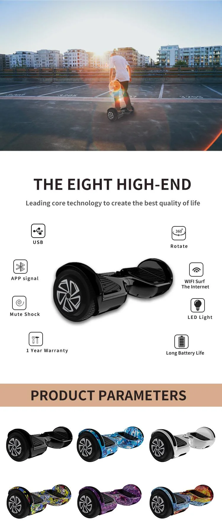 Wholesale LED Lights Electric Scooter Hover Board Hoverboard for Christmas Gifts